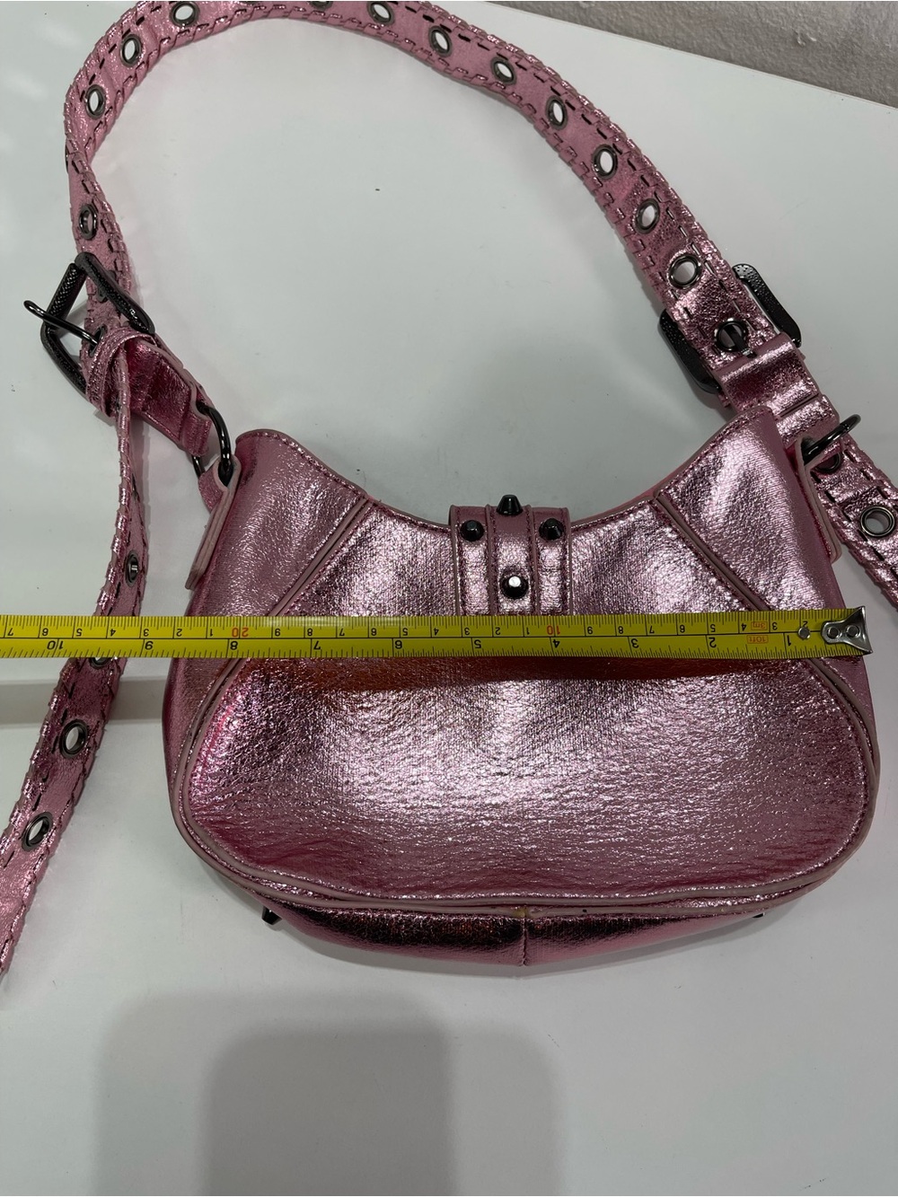 Y2K Style Urban Outfitters Shoulder Bag Metallic Pink Studded Buckle Purse - Picture 7 of 9